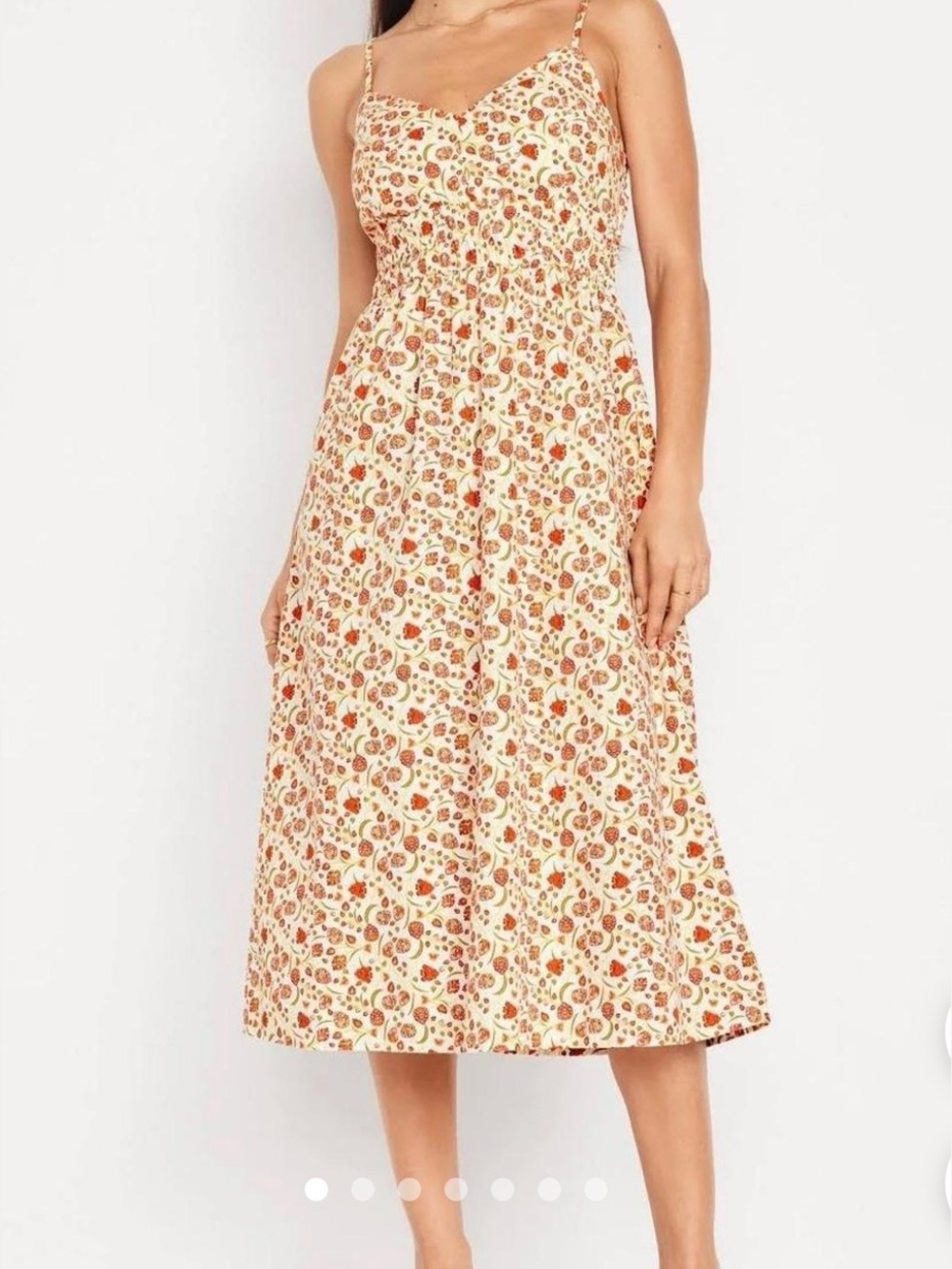 Old Navy 3X Cream Midi Dress with Orange & Brown Floral Print